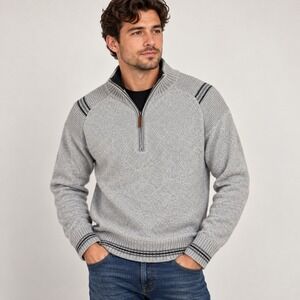 Obermeyer Mens 100% Wool Quarter Zip Sweater Gray Textured Knit Pullover Size M